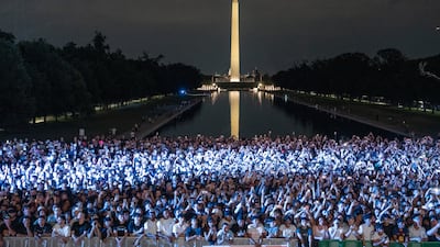 Attendees during a news conference at the Lincoln Memorial. Bloomberg