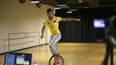 A circus artist performs for the judges. Mona Al Marzooqi / The National