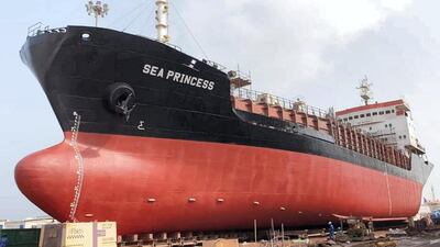 The MT Sea Princess, pictured while in dock, is anchored off Khor Fakkan, one of the region’s largest deep sea container terminals. Global Tankers Pvt
