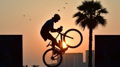 Italian free style rider Vittorio Brumotti performs at the Jumeirah Beach Residence in Dubai on October. AFP