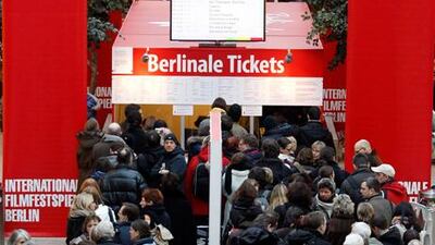 People line up to buy tickets for the 62nd Berlinale International Film Festival in Berlin on Monday. The February 9-19 Berlinale kicks off the European festival season. Fabrizio Bensch / Reuters