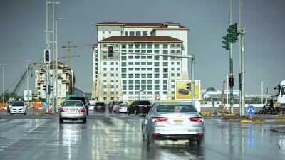 Slight flooding at Khalifa City due to the afternoon showers. Victor Besa / The National