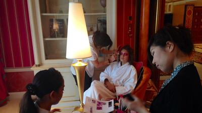 The beauty team prep hair, make-up and exquisite nails. (Photo by Nadia El Dasher)