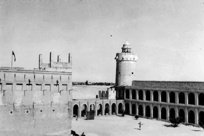A view from inside Qasr Al Hosn toward the northeast tower, built by Sheikh Shakhbut in the early 1940s. Courtesy: Sir R Hay / Royal Geographical Society