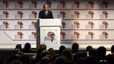 Egyptian president Abdel Fattah El Sisi delivers a speech at the opening of the Africa 2016 forum in the Red Sea resort of Sharm El Sheikh on February 20, 2016. Mohamed El Shahed / AFP