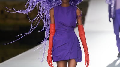 For Valentino autumn 2021 haute couture, Philip Treacy created hats decked in ostrich feathers.
