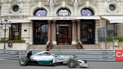 Mercedes driver Lewis Hamilton drives at the Monaco street circuit during the first practice session of the Monaco Grand Prix in Monte Carlo on Thursday. Bris Horvat / AFP / May 22, 2014