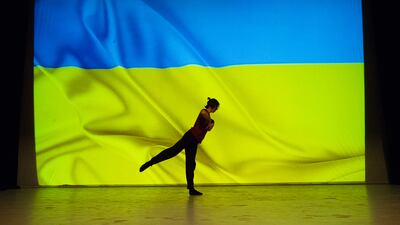 Ballet dancer Mykyta Sukhorukov rehearses before the evening Gala Concert of the Ukrainian National Ballet, in Kosice, Slovakia. Getty Images