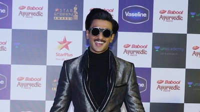 Ranveer Singh wearing a pewter metallic jacket attends the Star Screen Awards on December 8, 2019 in Mumbai, India. Prodip Guha