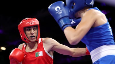 Imane Khelif of Team Algeria prepares to hit Angela Carini. Getty Images