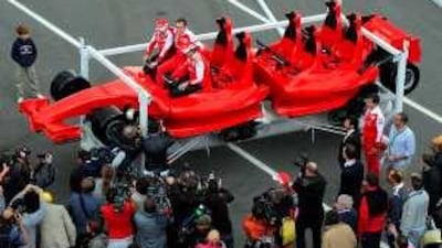 One of the Formula Rossa roller coaster cars from Ferrari World Abu Dhabi pictured yesterday.
