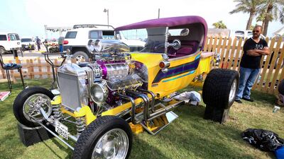 A bright yellow and purple Ford power550HP car dating back to 1923 was hard to miss.