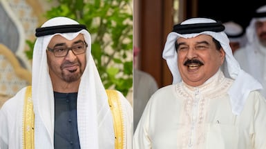 President Sheikh Mohamed congratulated Bahrain's King Hamad on the country's 54th National Day. Photo: UAE Presidential Court