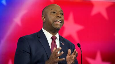 US Senator Tim Scott speaks during a Republican presidential primary debate in Miami, Florida. AP