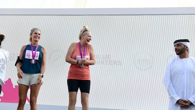 Alicia Keyes-Hackett wins first place for the 50-plus age group for the 10km run.