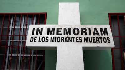 A memorial cross for people who have died crossing the border, at Casa del Migrante in Reynosa, Mexico. Reuters