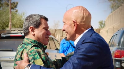 Mazloum Abdi with US special envoy Tom Barrack, in October 2025. Photo: Mazloum Abdi