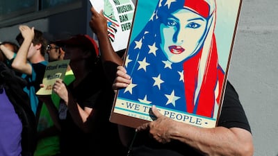 Americans in San Jose, California demonstrate against a ruling by the United States Supreme Court upholding US president Donald Trump's travel ban on people from mostly Muslim countries. John G Mabanglo / EPA