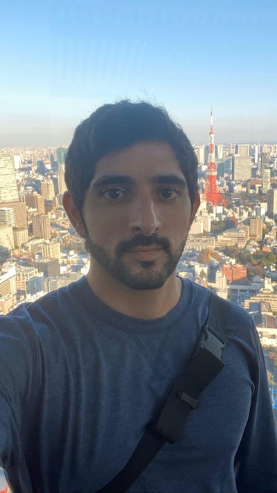 Sheikh Hamdan with the Tokyo Tower in the background during his visit to Japan. Instagram / Sheikh Hamdan