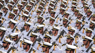 Members of Iran's navy during an annual military parade marking the anniversary of the beginning of the Iran-Iraq war. AP