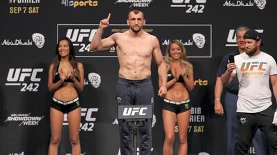 Muslim Salikhov weighs in before his fight with Nordine Taleb at UFC 242.