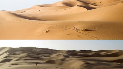 10. Sure, the Sahara desert is bigger, but the Rub Al Khali, bottom, offers the same feeling of vast emptiness. AFP PHOTO / Wissam Keyrouz