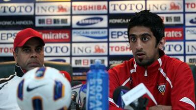 Hamdan Al Kamali, right, will captain the UAE Olympic side against Uzbekistan.