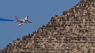 Flying behind a pyramid.