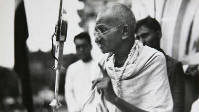 FILE - In this file photo dated 1931, Mahatma Gandhi talks to a crowd in India. The Indian independence leader who is considered one of history’s great champions of non-violent struggle, Gandhi was nominated for the Nobel Peace Prize five times, but never won the honor. Nobel Prizes cannot be changed or revoked, so the judges must put a lot of thought into their selections, with this year's awards due to be announced over the next two weeks. (AP Photo/James A. Mills, FILE)