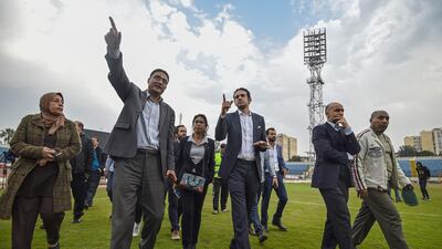 Delegates from the Confederation of African Football during an inspection of Alexandria Stadium in February. The stadium will be one of six venues to host 2019 African Cup of Nations matches. AFP