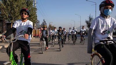 Activists took to their bikes on Friday morning, cycling about 20 kilometres through Kabul. Stefanie Glinksi for The National