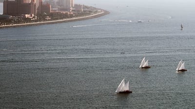 Traditional 60-feet sailing ships take part in the long-distance race that is held annually