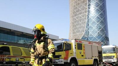 Uniformed services took part in the fire drill held at Adnec recently. Courtesy Security Media