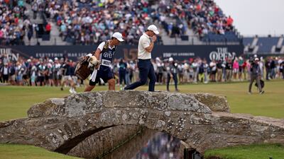 Rory McIlroy crosses the Swilcan Bridge on the 18th hole during the final round of the Open. Getty