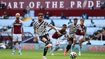 Bruno Fernandes scores from the spot for Manchester United. Reuters