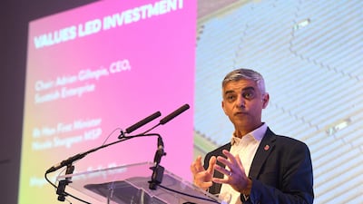 Sadiq Khan attends an event to showcase green investment opportunities on the sidelines of the Cop26 UN Climate Conference. AFP