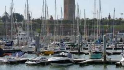 Rabat's landmark Hassan Tower, built by Moroccan King Yacoub el Mansour in the twelfth century, overlooks the capital's newly built marina.