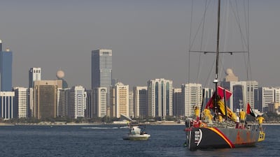 Abu Dhabi Ocean Racing's Azzam sails into port to finish the second leg of the Volvo Ocean Race on Saturday. Ian Roman / Abu Dhabi Ocean Racing