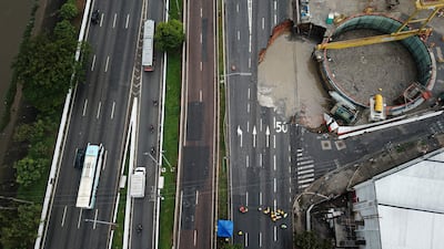 An accident on Sao Paulo's Metro, during construction work, shut down Marginal Tiete Avenue in Sao Paulo, Brazil, on February 1. AFP