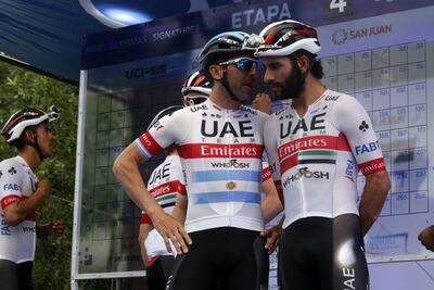 Maximiliano Richeze with Fernando Gaviria at the Vuelta a San Juan. Courtesy UAE Team Emirates