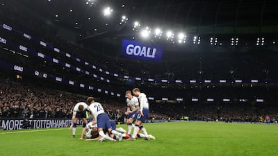 LONDON, ENGLAND - APRIL 03: Heung-Min Son of Tottenham Hotspur celebrates after scoring his team's first goal at their new home. Getty