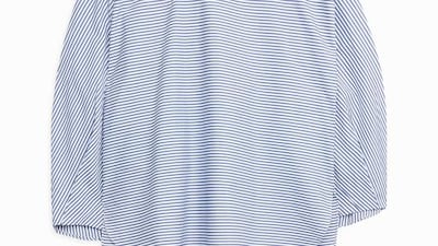 A high, cuffed collar gives this striped top a subtle, nautical edge. Dh1,360, Tibi at Boutique 1. Courtesy of Boutique 1