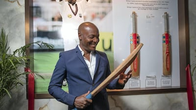 West Indies great Brian Lara at TJ's in the Taj Jumeirah Lakes Towers with some of his famous bats. Antonie Robertson / The National