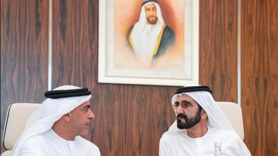 Sheikh Mohammed bin Rashid, Vice President and Ruler of Dubai, chaired a Cabinet meeting on Tuesday. With him is Sheikh Saif bin Zayed, Deputy Prime Minister and Minister of Interior. Courtesy Sheikh Mohammed bin Rashid, Twitter