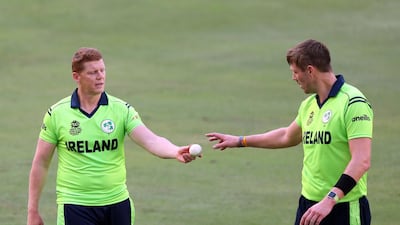 Kevin O'Brien, left, during Ireland's T20 World cup Qualifier warm-up game against the Netherlands in Dubai this week. Chris Whiteoak / The National