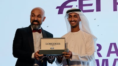 UAE's Omar Marzooqi receives his Longines FEI Rising Star award at an award ceremony in Abu Dhabi. Photo: FEI Awards