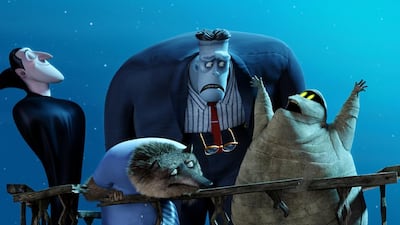 Adam Sandler and Kevin James return as the voices of Dracula and Frankenstein in Hotel Transylvania 2. Courtesy Empire International Gulf