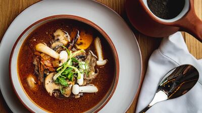 The rich mushroom soup is a standout among the starters. Courtesy Puerto 99