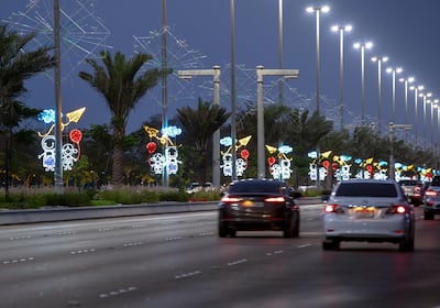 Emirates, March 14, 2021. Emirati Children's Day lights on Corniche Road. Victor Besa/The National Section: NA