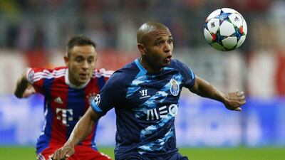 Yacine Brahimi in action for Porto against Bayern Munich in the Uefa Champions League quarter-final second leg. Michael Dalder / Reuters